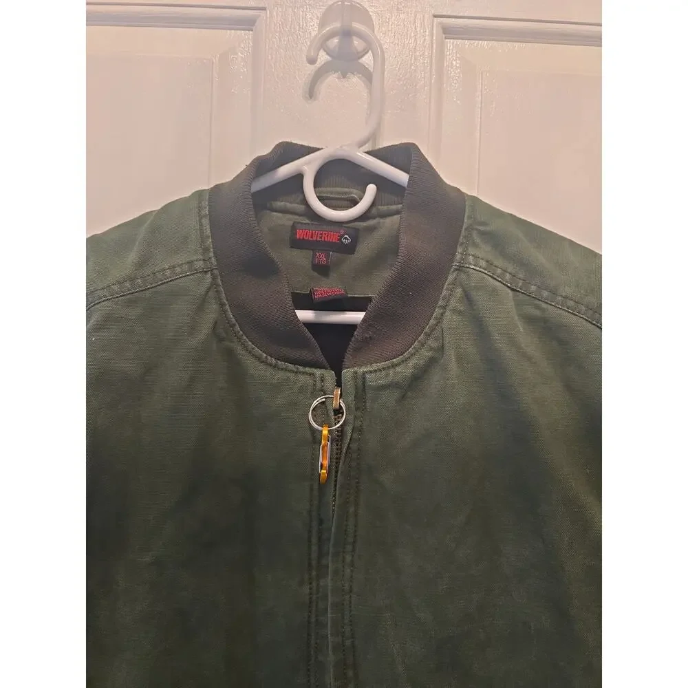 Wolverine Vest Mens Sz XXL Green Duck Canvas Quilted Lining Full Zip Workwear